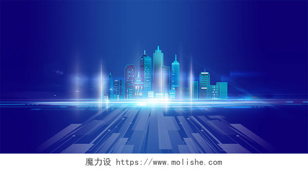 蓝色科技感科技城市科技线条科技时代展板背景